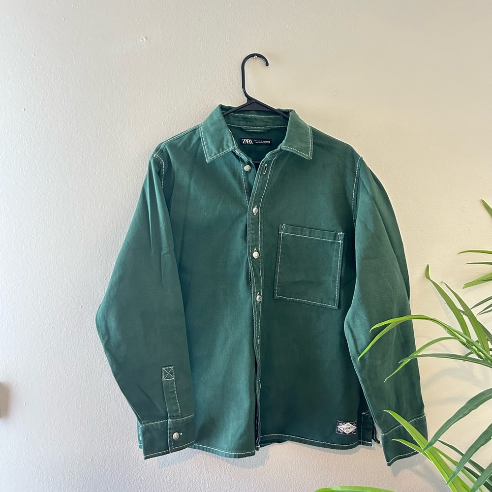 Zara Green denim Shirt Jacket